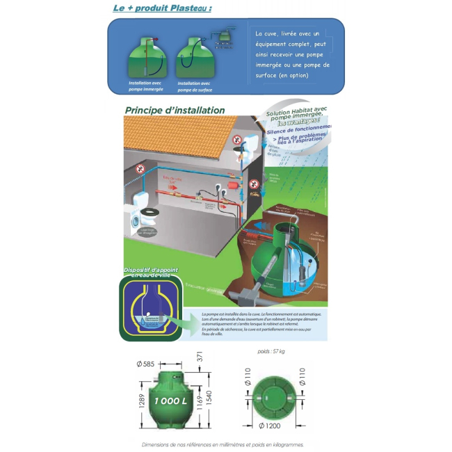 Cuve récupération eau de pluie équipée Ecociter 1000 L Plasteau