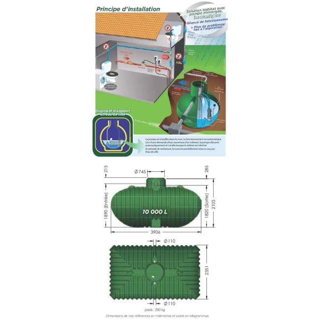 Cuve récupération eau de pluie Ecobase 10000L Plasteau