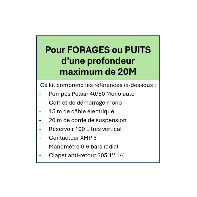 Kit de pompage pour puits - profondeur maxi 20m