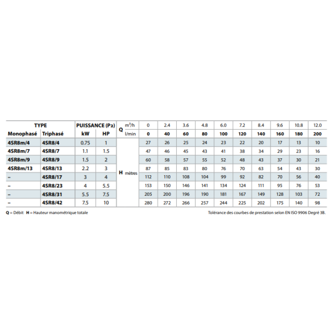 Pompe immergée 4SR8 Triphasée Pedrollo