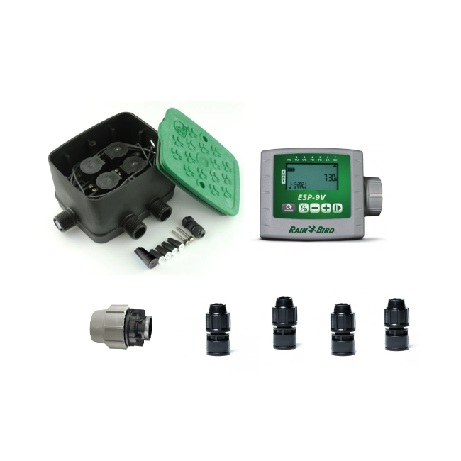 Kit complet Rain bird ESP 9V 4 stations pour goutte à goutte