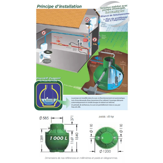 Cuve récupération eau de pluie Ecobase 1000L Plasteau