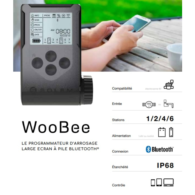 Programmateur arrosage bluetooth WooBee- SOLEM - 1 à 6 Stations