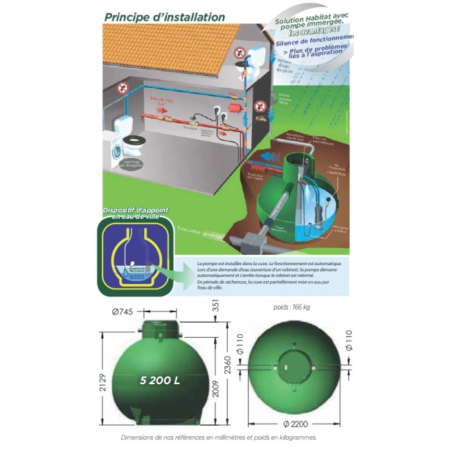 Cuve récupération eau de pluie Ecobase 5000L Plasteau