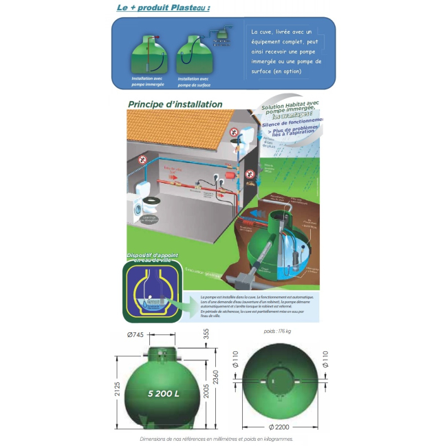 Cuve récupération eau de pluie équipée Ecociter 5000 L Plasteau